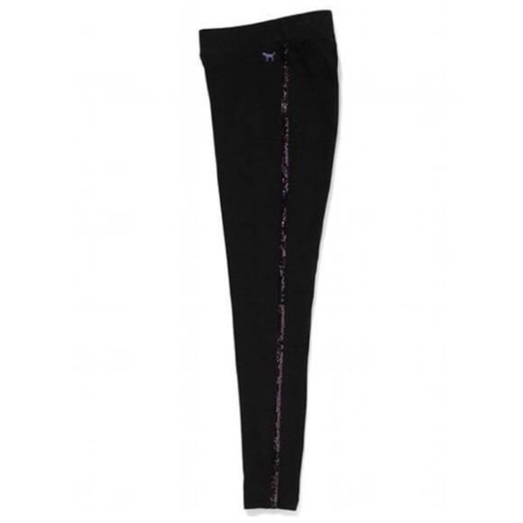 Victoria’s Secret VS PINK Black Leggings with Strip Of Sequins Down Side of Leg - Picture 2 of 9